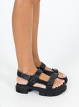 Sandals Faux leather material Twin velcro upper Ankle strap with velcro fastening Chunky treaded sole