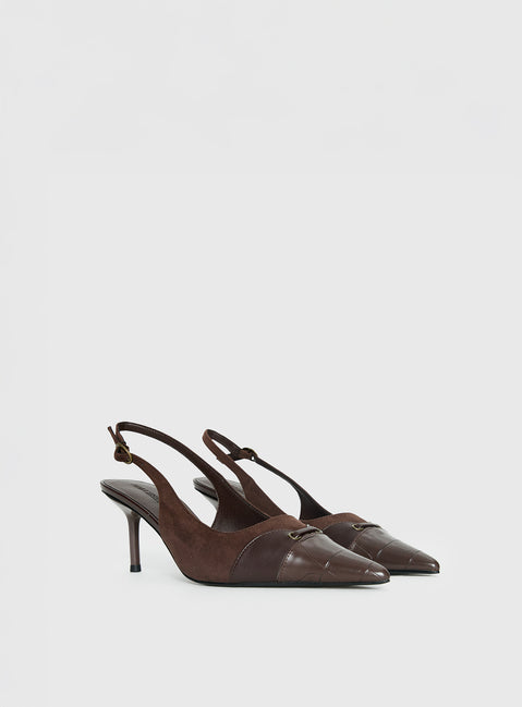 Tiptoe Slingback Heels Brown