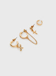 Gold-toned earring pack Pack of four, all different styles, stud & hoop fastenings, drop charms, diamante details