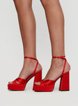 Everlasting Satin Platform Heels Red