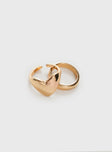 Ring pack Two rings included, gold-toned, heart design Princess Polly Lower Impact 