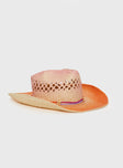 Straw cowboy hat Moulded brim, ombre design, beaded detail