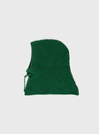 Green Knit Hood Drawstring tie fastening