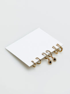 Earring pack Gold toned Hoop design Stud fastening Diamante detail