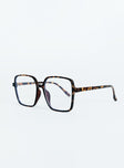 Tort frame glasses Clear lenses, moulded nose bridge, oversized frame