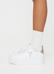 Faux leather sneakers Rounded toe, lace fastening, gold-toned hardware, platform base, passed footbed, treaded sole