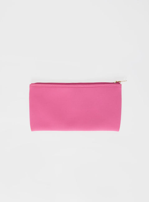 Pink Pencil case Zip fastening with gold toned hardware graphic print 