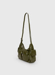 Olive coloured utility bag, crossbody design