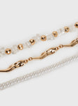 Bracelet pack Three bracelets included, beaded design, gold-toned, pearl detail