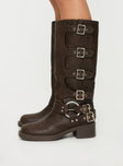 Brown Faux leather knee high boots