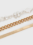 Gold-toned bracelet pack Pack of three, pearl detail, lobster clasp fastening