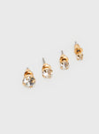 Gold-toned earring pack Diamante detail, pack of four, stud fastening