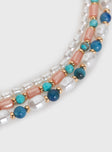 Necklace Double layered style, beaded design, gold-toned, lobster clasp fastening