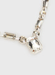 Silver-toned necklace Diamonte-like detail, drop charm, lobster clasp fastening 