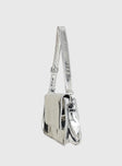 Faux leather shoulder bag, chrome  Removable and adjustable strap
