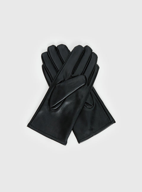 Zaylah Faux Leather Stud Detail Gloves Black