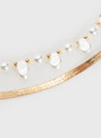 Gold-toned chain belt Two separate chains, pearl detail, lobster clasp fastening