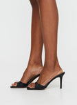 Black Faux leather heel Single strap upper, stiletto heel, square toe