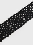 Crochet headband  Thick design, tie fastening for adjustable sizing  Good stretch, unlined 