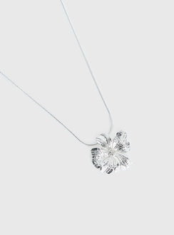 Wish Me Luck Flower Pendant Necklace Silver