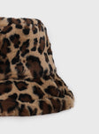 Frankle Faux Fur Bucket Hat Leopard