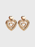 Earrings Heart pendant design, gold-toned, stud fastening