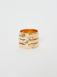 Ring pack Gold toned, four pack, gem detail