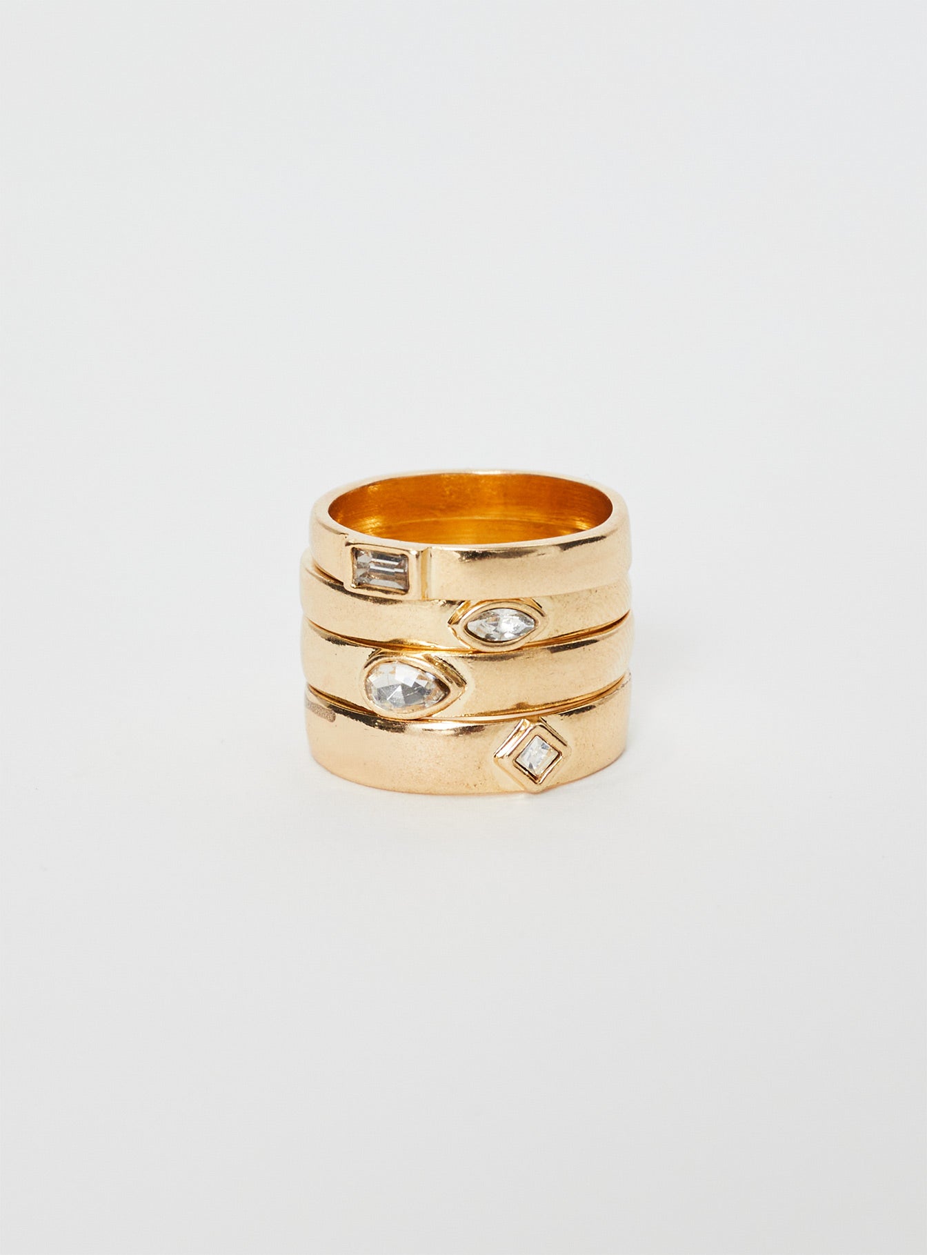 Ring pack Gold toned, four pack, gem detail