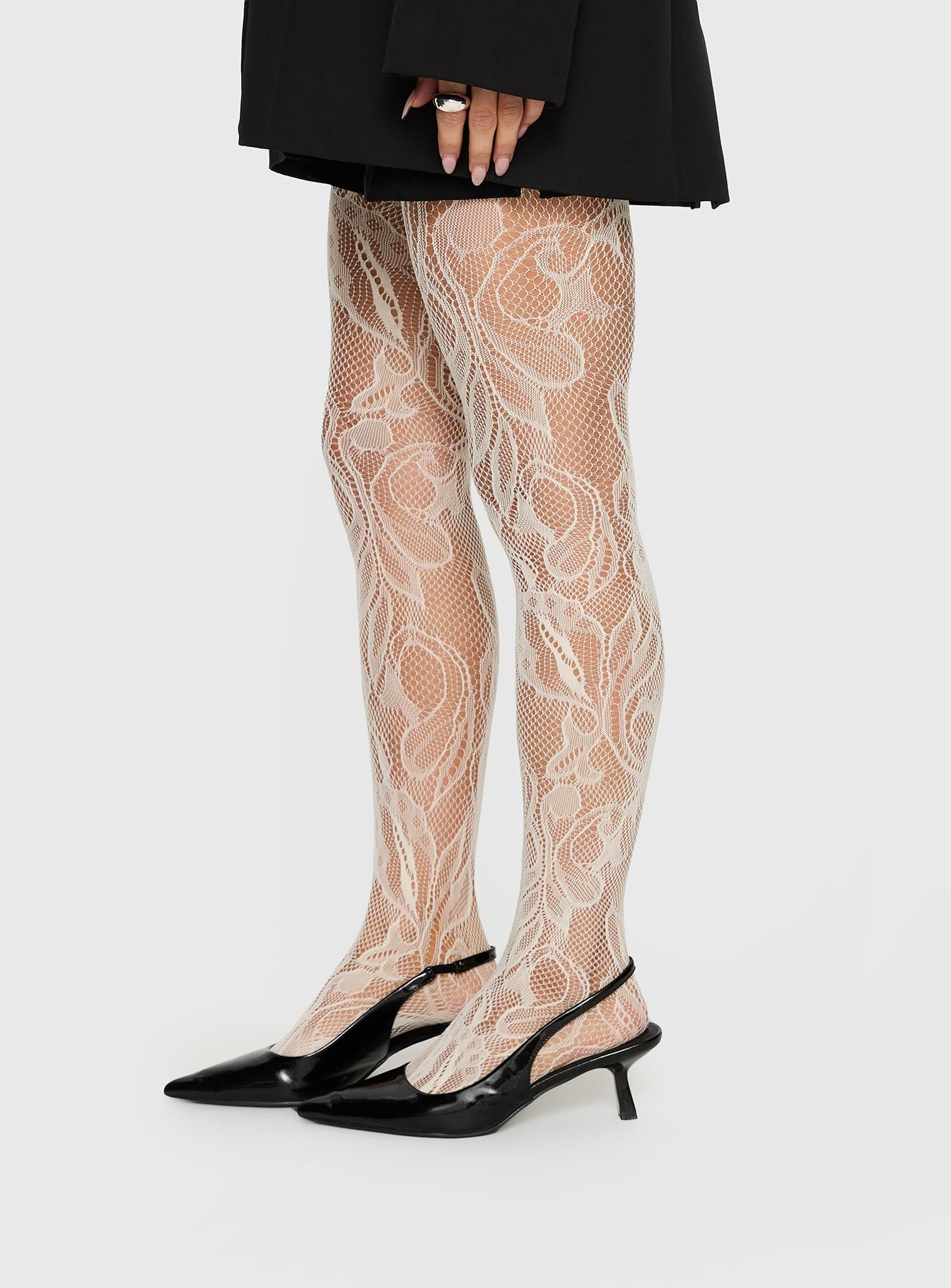 Places To Go Sheer Lace Tights White