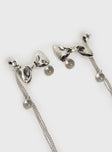 Earrings Bow & gem pendant, silver-toned, stud fastening Princess Polly Lower Impact 