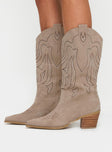 Billini Delanie Cowboy Boots Taupe Faux Suede