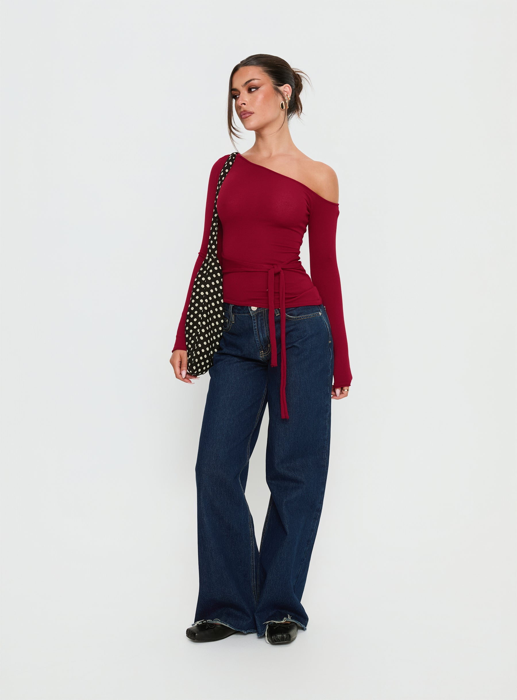 Kastor One Shoulder Long Sleeve Top Burgundy