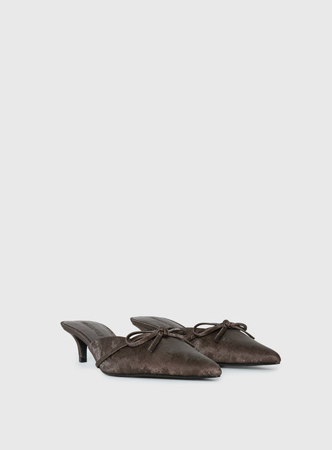 Unrivaled Pointed Toe Faux Suede Heels Chocolate