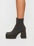 Heeled boot Square toe, platform base, block heel, sock style