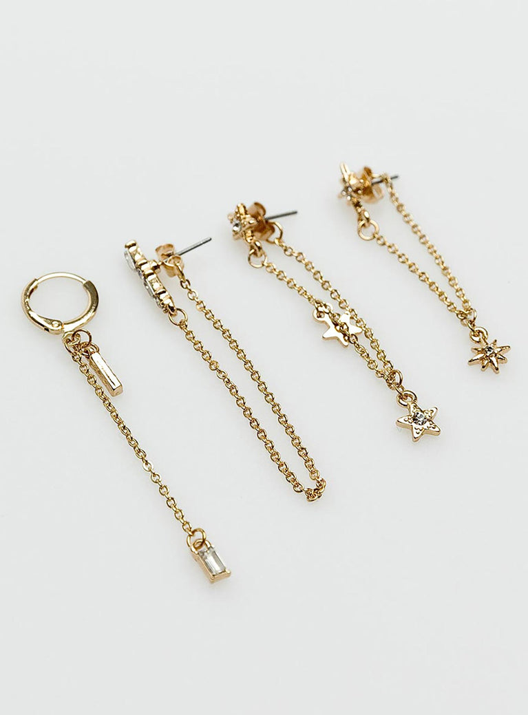 Earring pack Pack of four Gold toned Stud and hoop fastening Drop charms