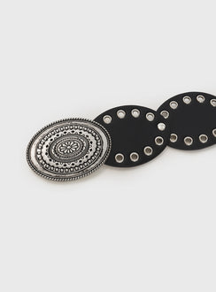 Belt Faux leather, vintage style, silver-toned hardware