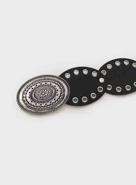 Belt Faux leather, vintage style, silver-toned hardware