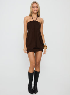 Jordonna Gathered Halter Mini Dress Chocolate