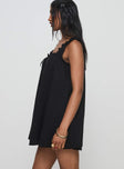 Front view of model wearing  front Princess Polly Square Neck  Swing Mini Dress Black