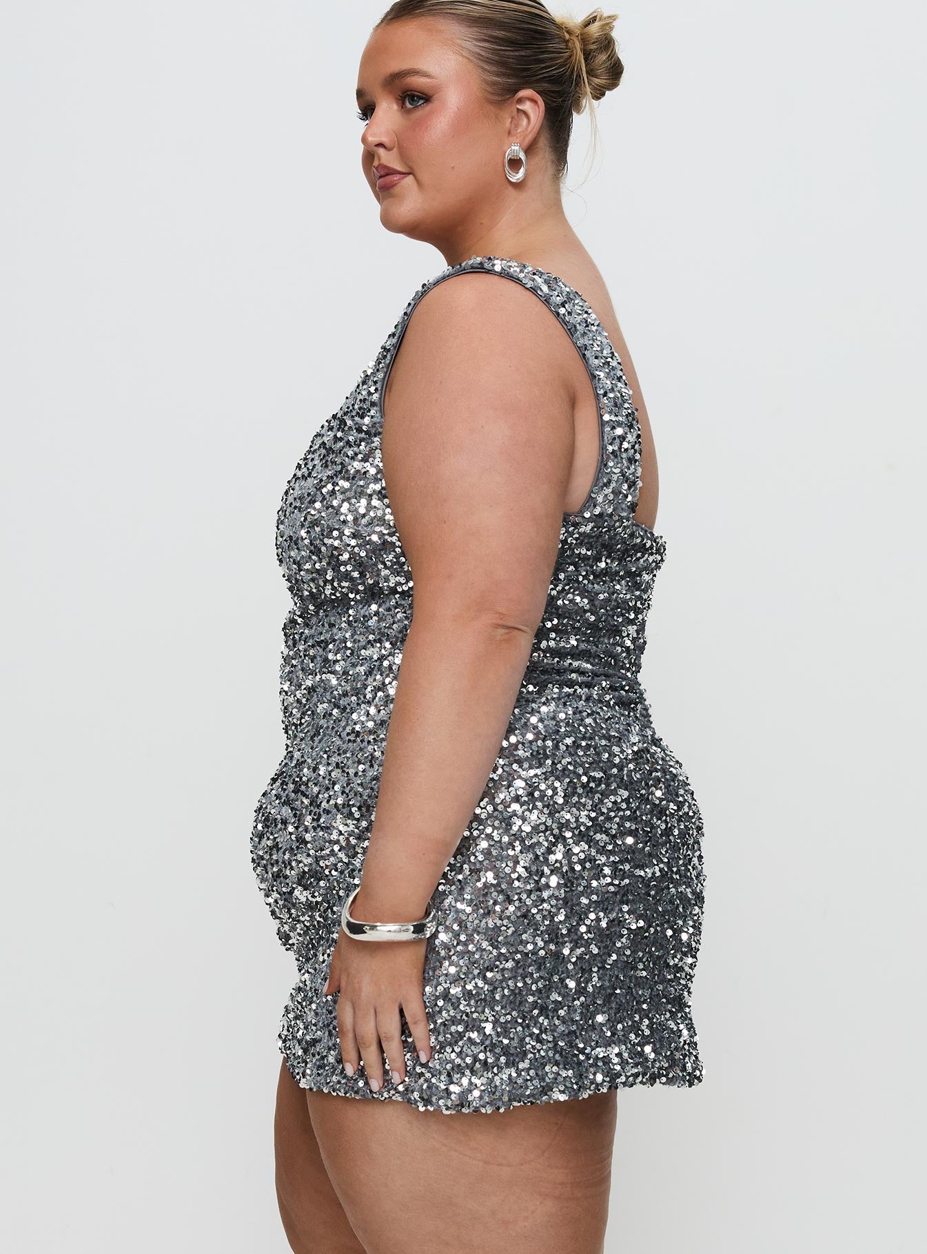Miss Me Sequin Mini Dress Silver Curve | Princess Polly Miss Me Sequin Mini Dress Silver Curve | Princess Polly