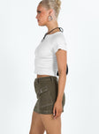 Cargo skirt Denim material Silver toned hardware Belt looped waist Zip and button fastening Twin hip pockets
