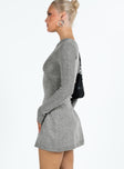 side view of model wearing Princess Polly Tomer Knit Mini Dress Grey Crew Neck 