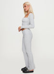 side view of model wearing Princess Polly Closed Eyes Flared Pant Grey Low Rise Pants 