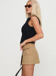   side view of model wearing Princess Polly Esposito Wrap Cargo Mini Skirt Brown Mini Skirts 