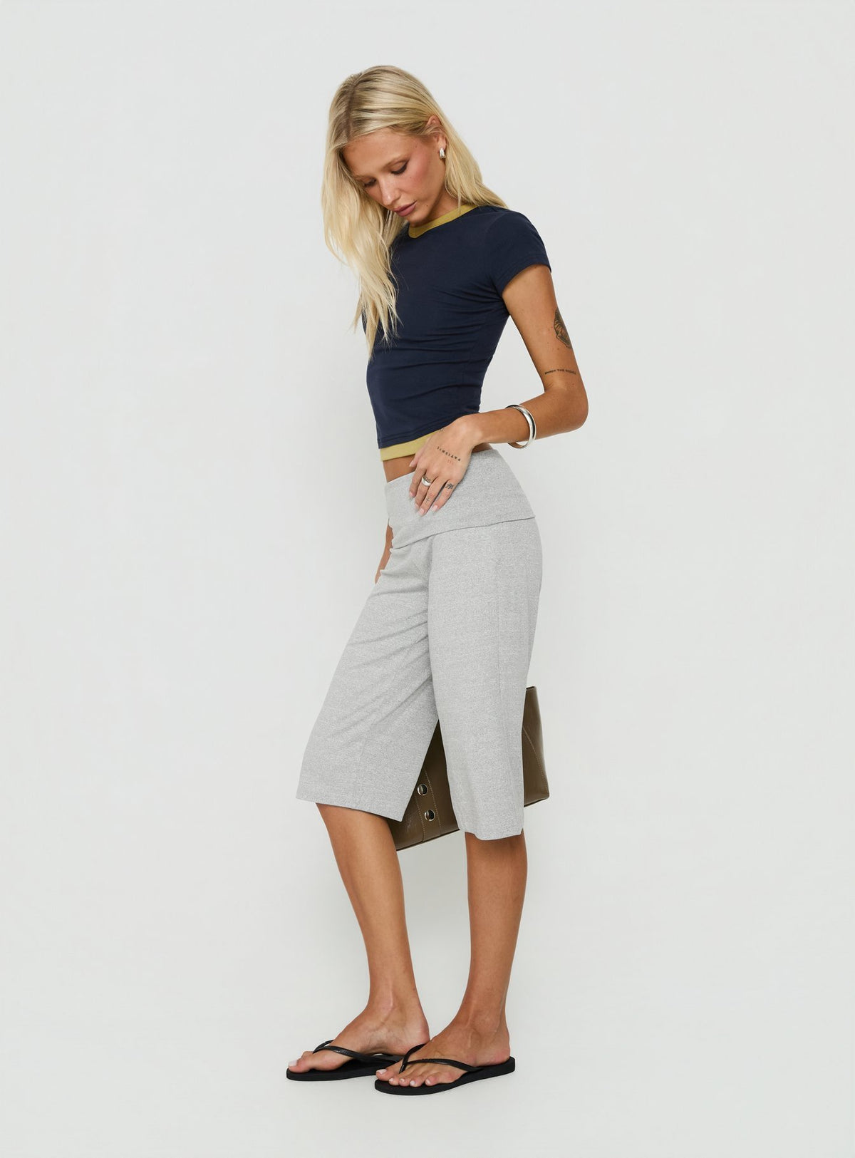 Laroy Folded Capri Pant Grey Marle