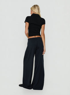 Yuzima Micro Belt Pleated Pants Navy Pinstripe
