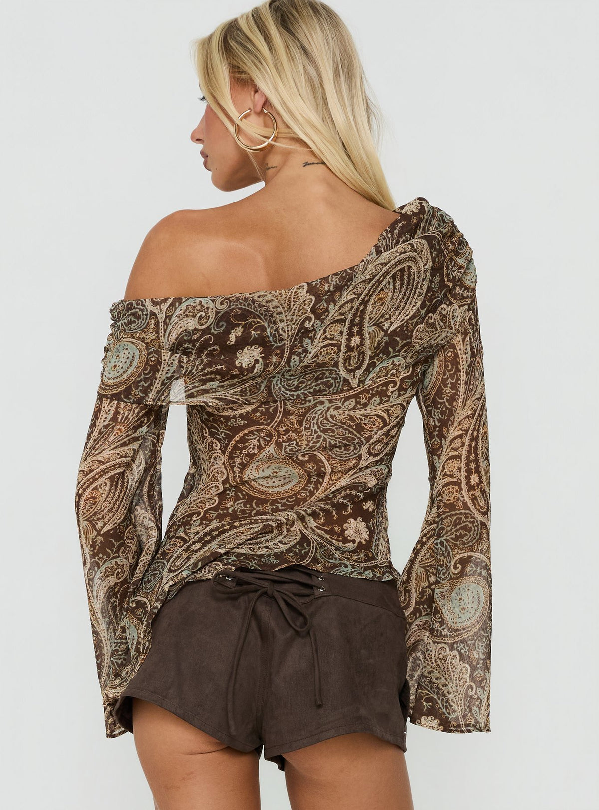 Haislee Chiffon Slouchy Long Sleeve Top Paisley