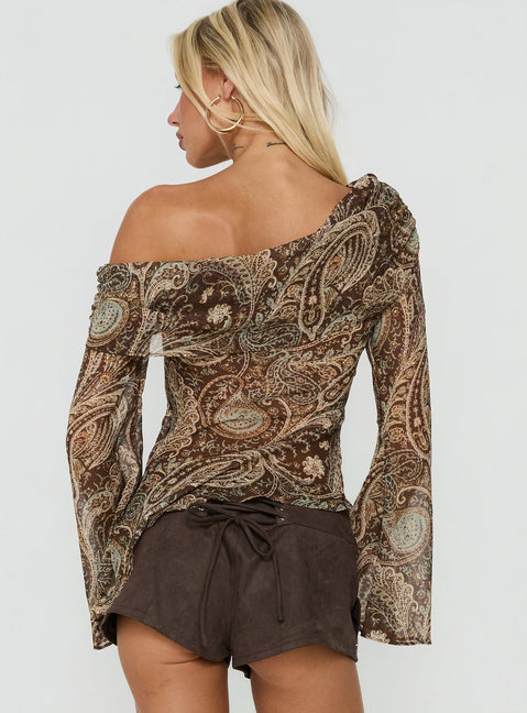 Haislee Chiffon Slouchy Long Sleeve Top Paisley
