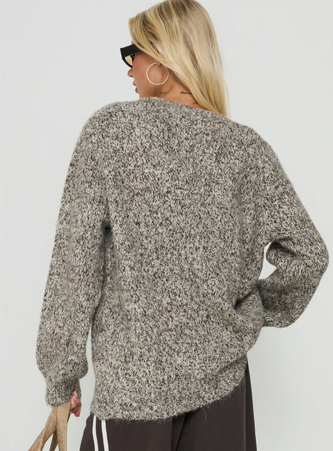 Ladiya V Neck Knit Sweater Brown Speckle
