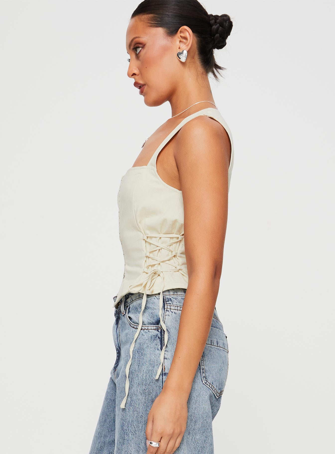 product Princess Polly Sleeveless Square Neck  Myrin Top Beige